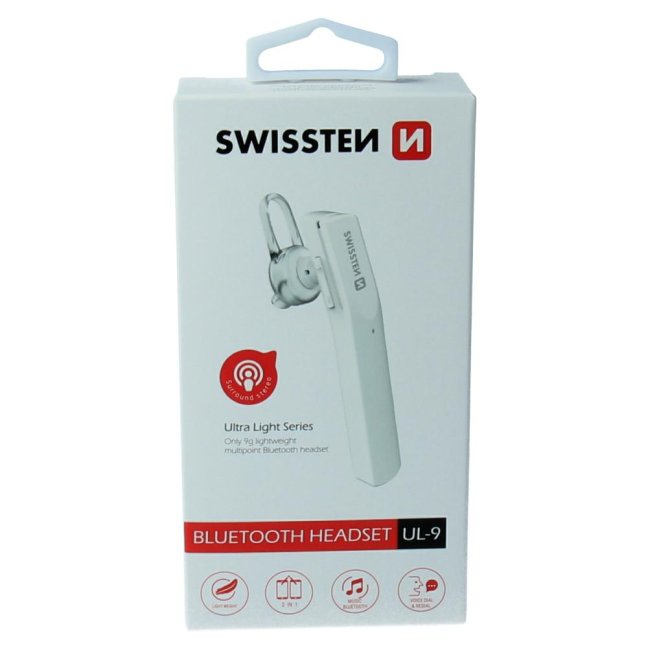 BLUETOOTH HEADSET SWISSTEN ULTRA LIGHT UL-9 BÍLÝ